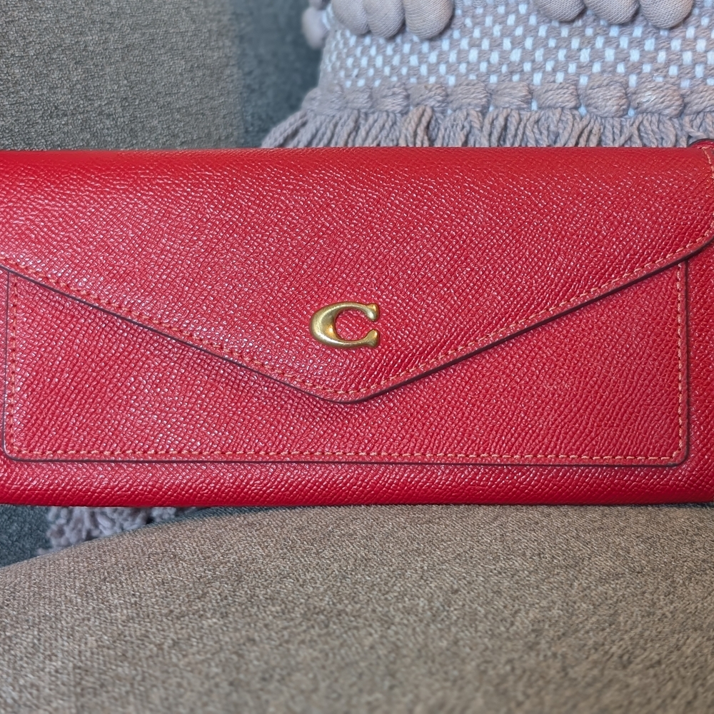 Coach Red Leather Wristlet with Gold Accent